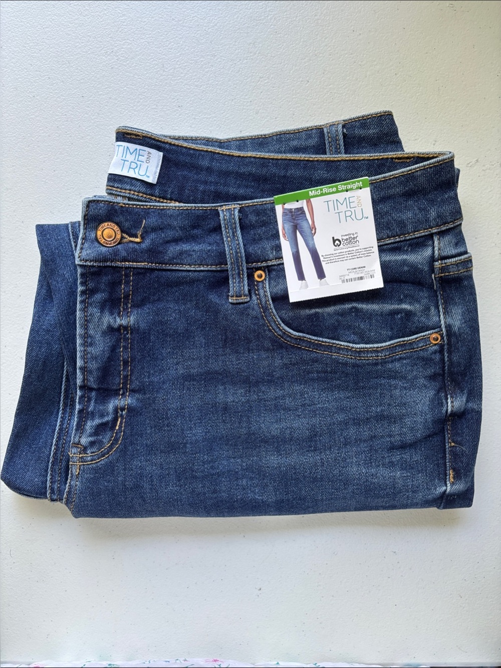 Time and Tru Mid-Rise Straight Dark Blue Women's Jeans 16 Short